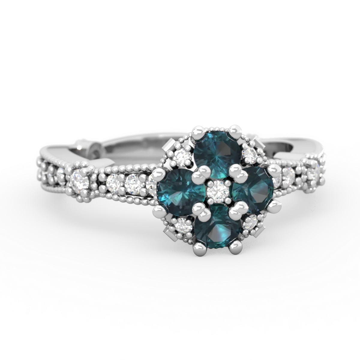Alexandrite Sparkling Tiara Cluster 14K White Gold ring R26293RD