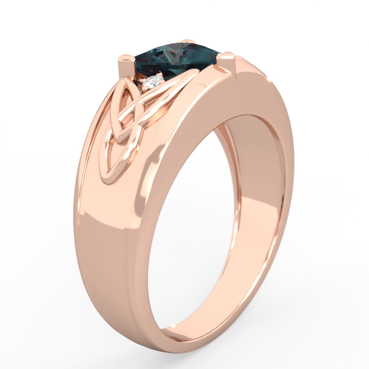 Alexandrite Celtic Trinity Knot Men's 14K Rose Gold ring R0440