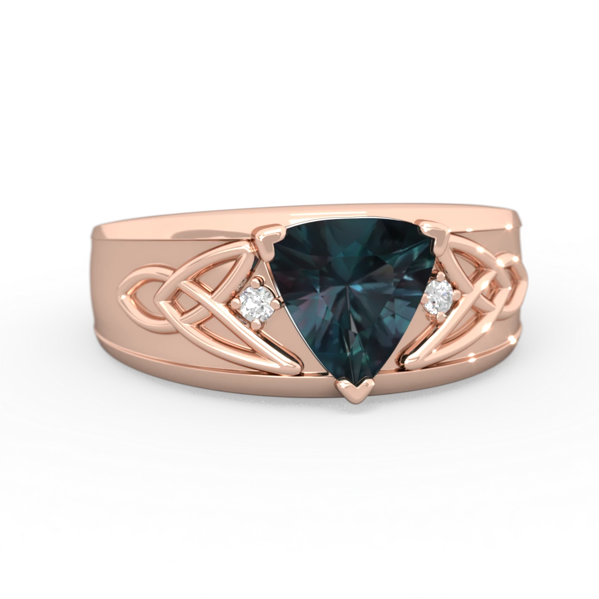 Alexandrite Celtic Trinity Knot Men's 14K Rose Gold ring R0440