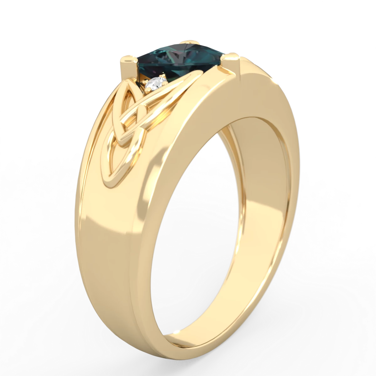 Alexandrite Celtic Trinity Knot Men's 14K Yellow Gold ring R0440