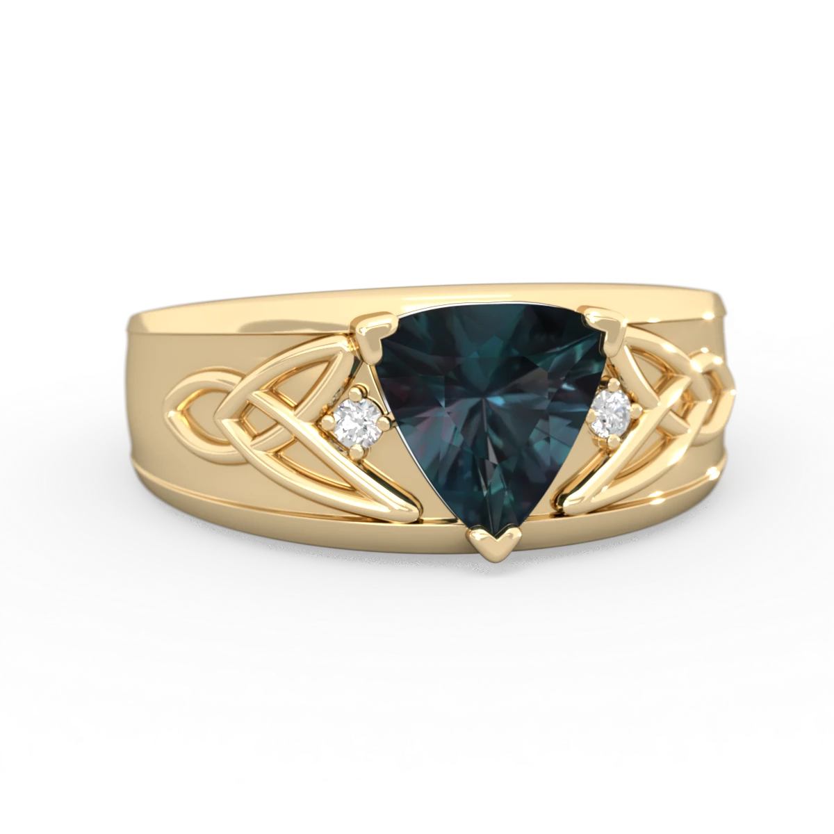 Alexandrite Celtic Trinity Knot Men's 14K Yellow Gold ring R0440