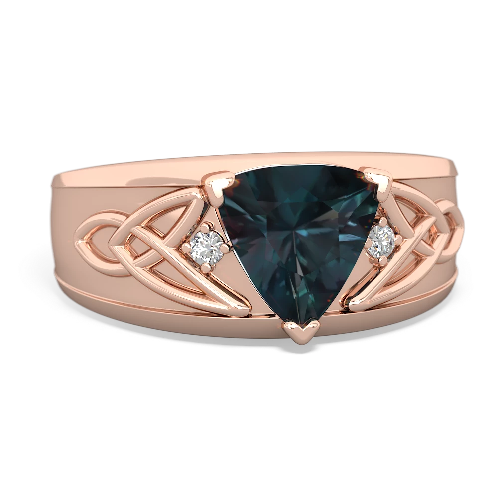 Alexandrite Celtic Trinity Knot Men's 14K Rose Gold ring R0440