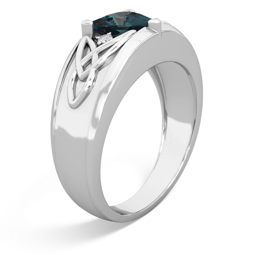 Alexandrite Celtic Trinity Knot Men's 14K White Gold ring R0440