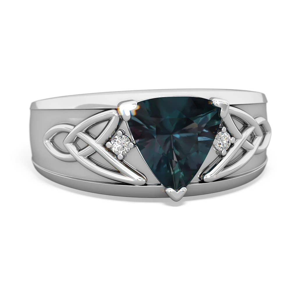 Alexandrite Celtic Trinity Knot Men's 14K White Gold ring R0440