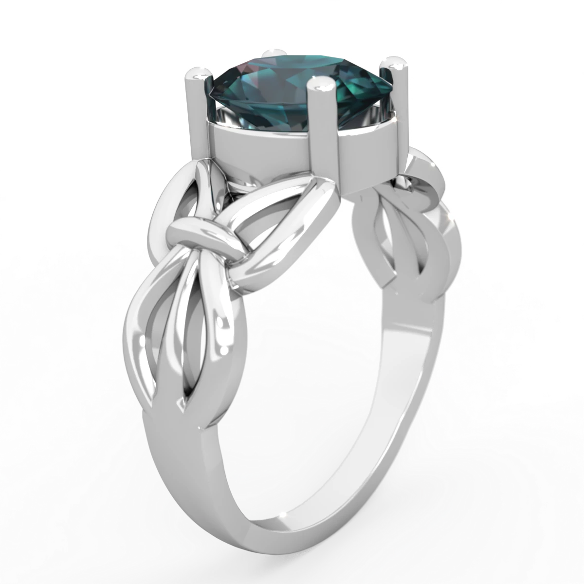 Alexandrite Celtic Knot Cocktail 14K White Gold ring R2377
