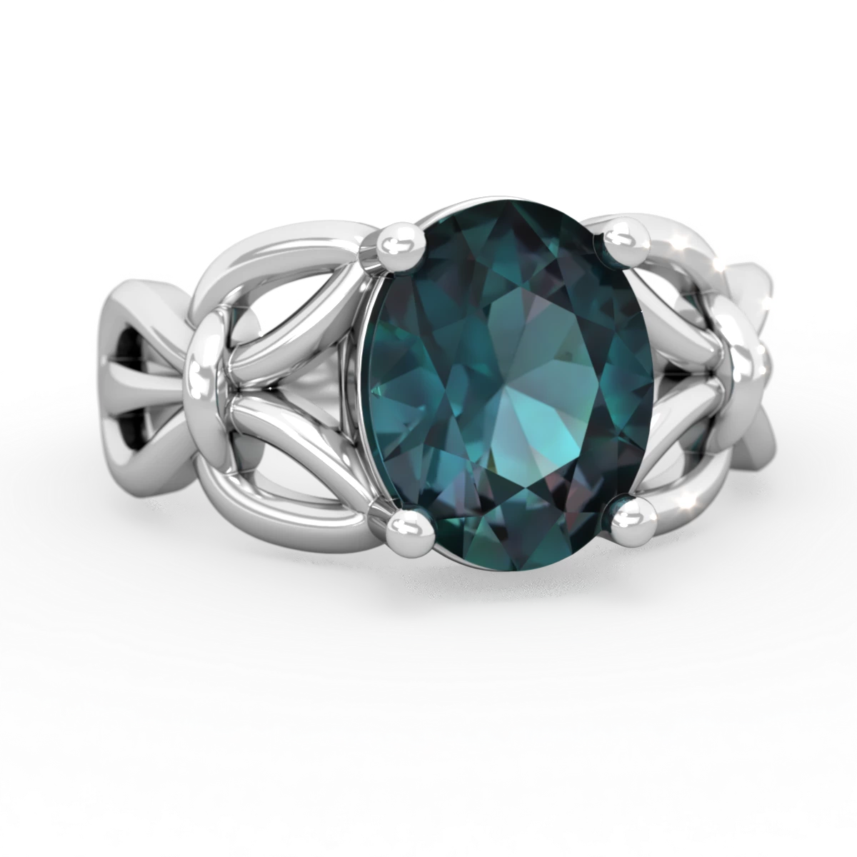 Alexandrite Celtic Knot Cocktail 14K White Gold ring R2377