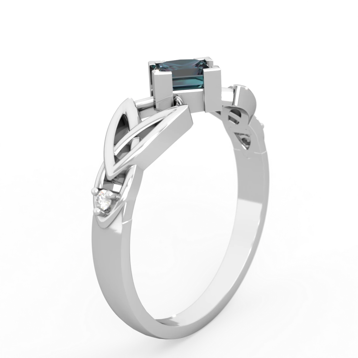 Alexandrite Celtic Knot Princess 14K White Gold ring R3349