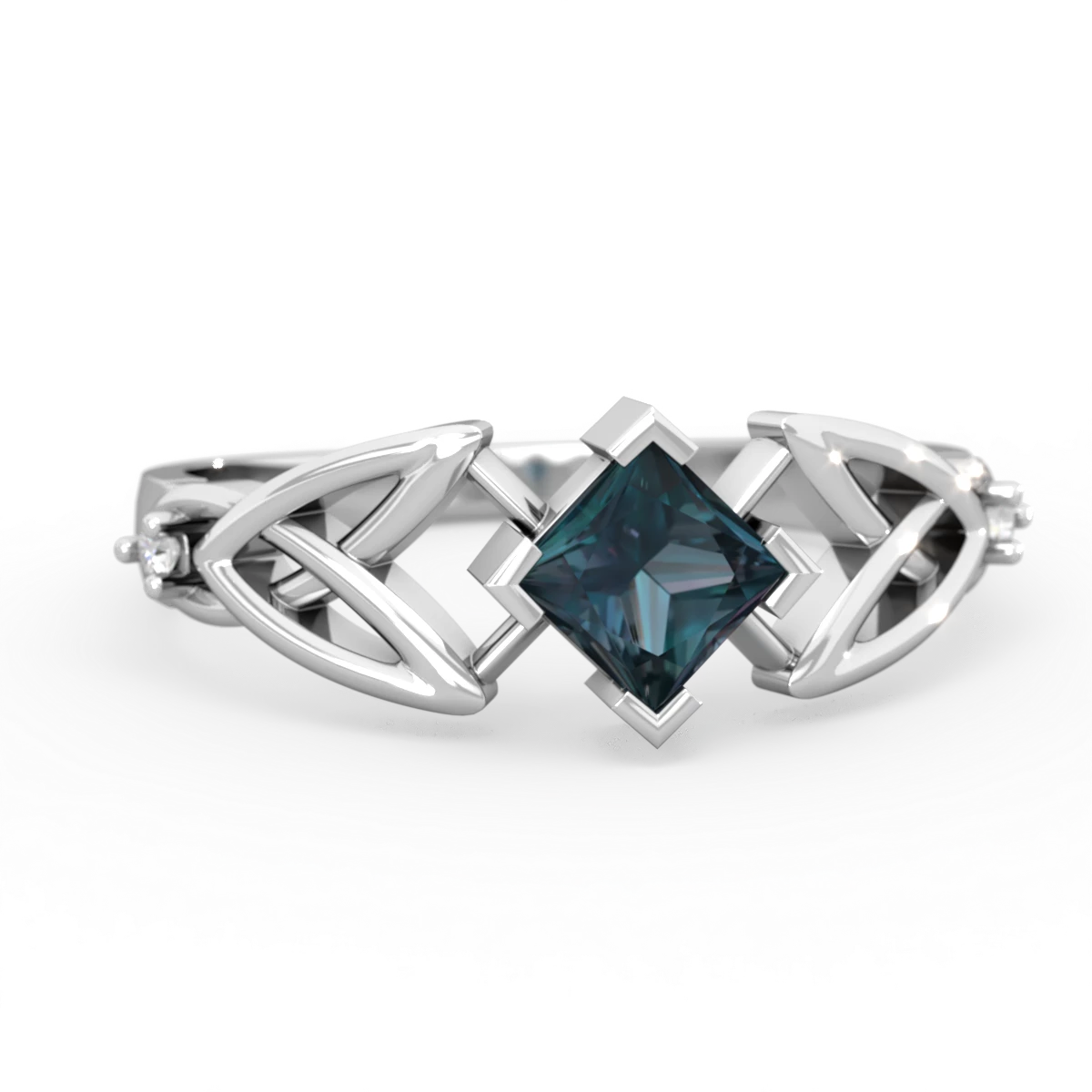 Alexandrite Celtic Knot Princess 14K White Gold ring R3349