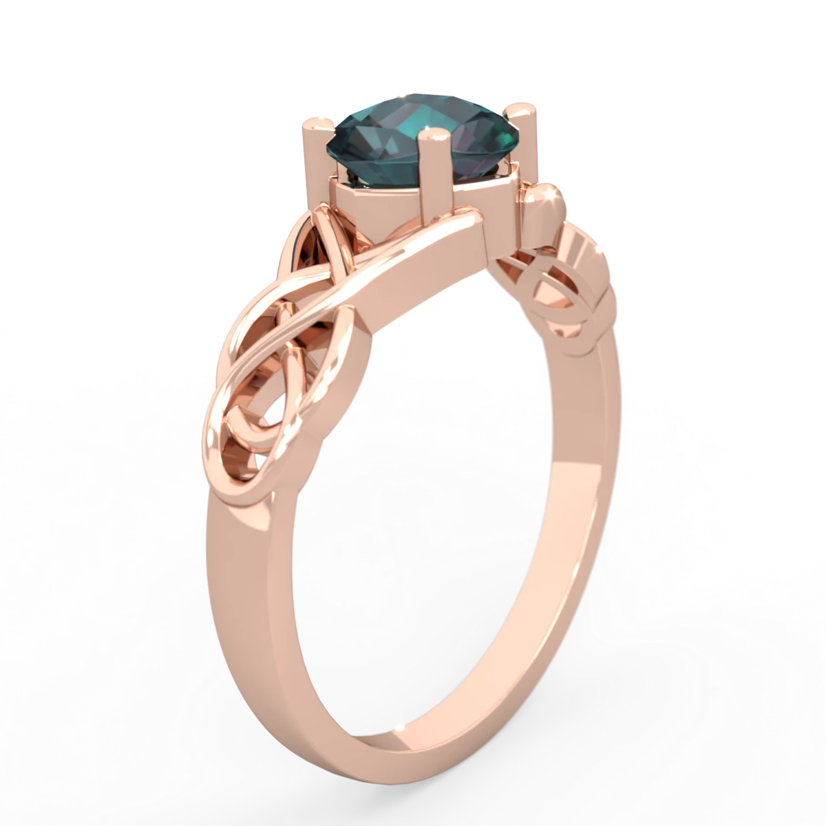Alexandrite Checkerboard Cushion Celtic Knot 14K Rose Gold ring R5000