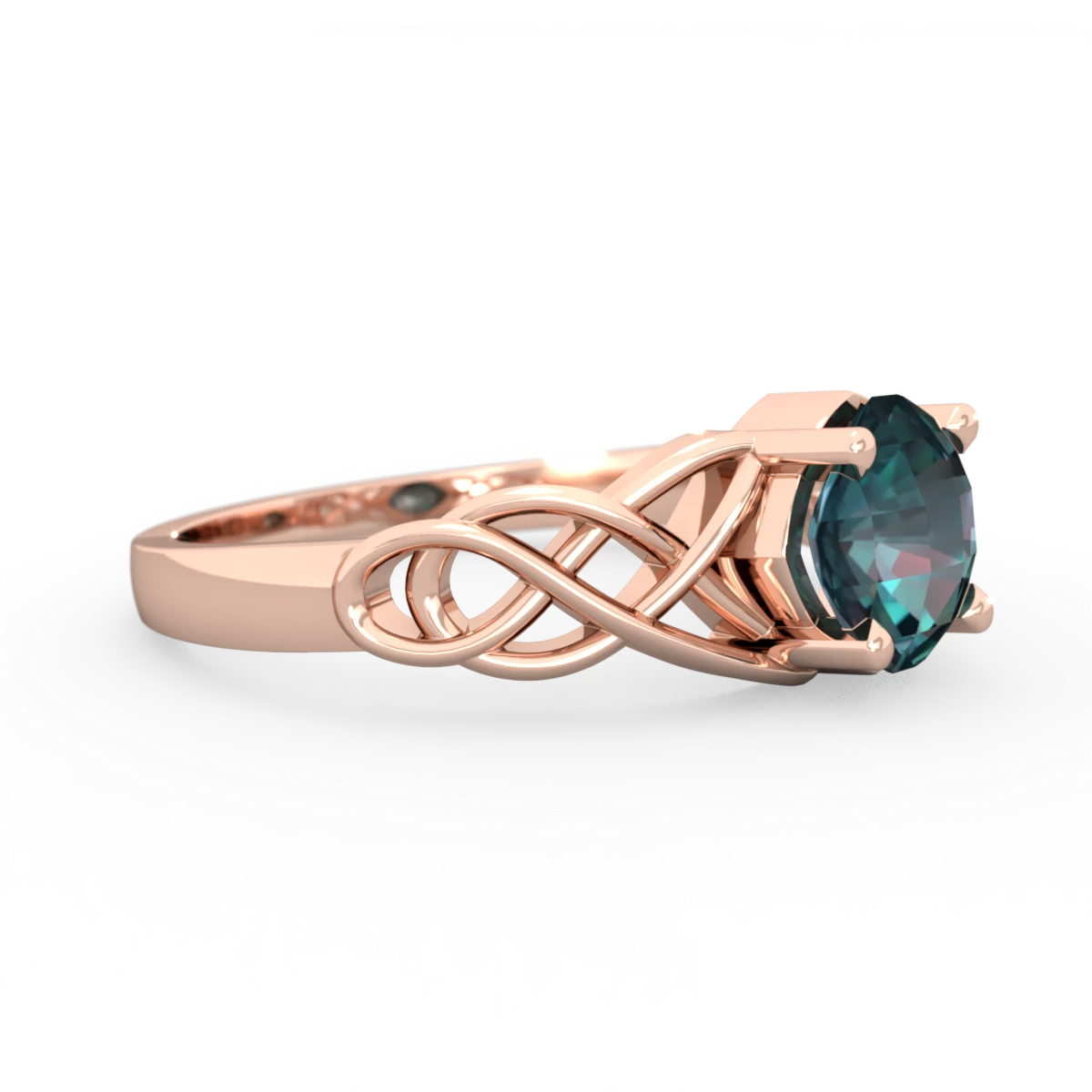Alexandrite Checkerboard Cushion Celtic Knot 14K Rose Gold ring R5000