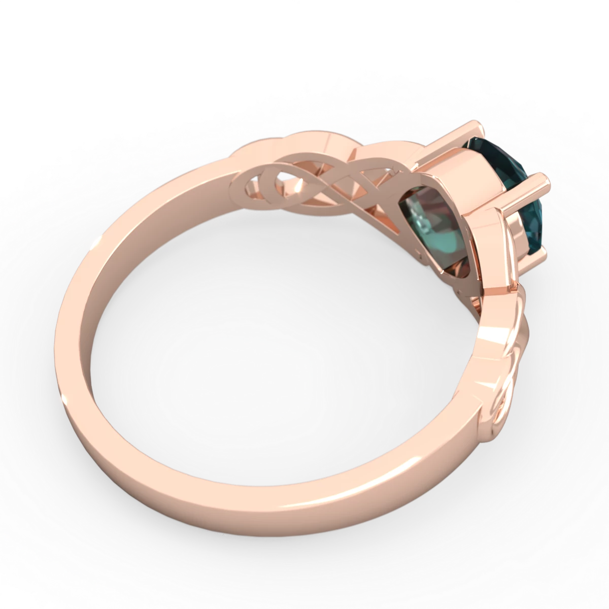 Alexandrite Checkerboard Cushion Celtic Knot 14K Rose Gold ring R5000