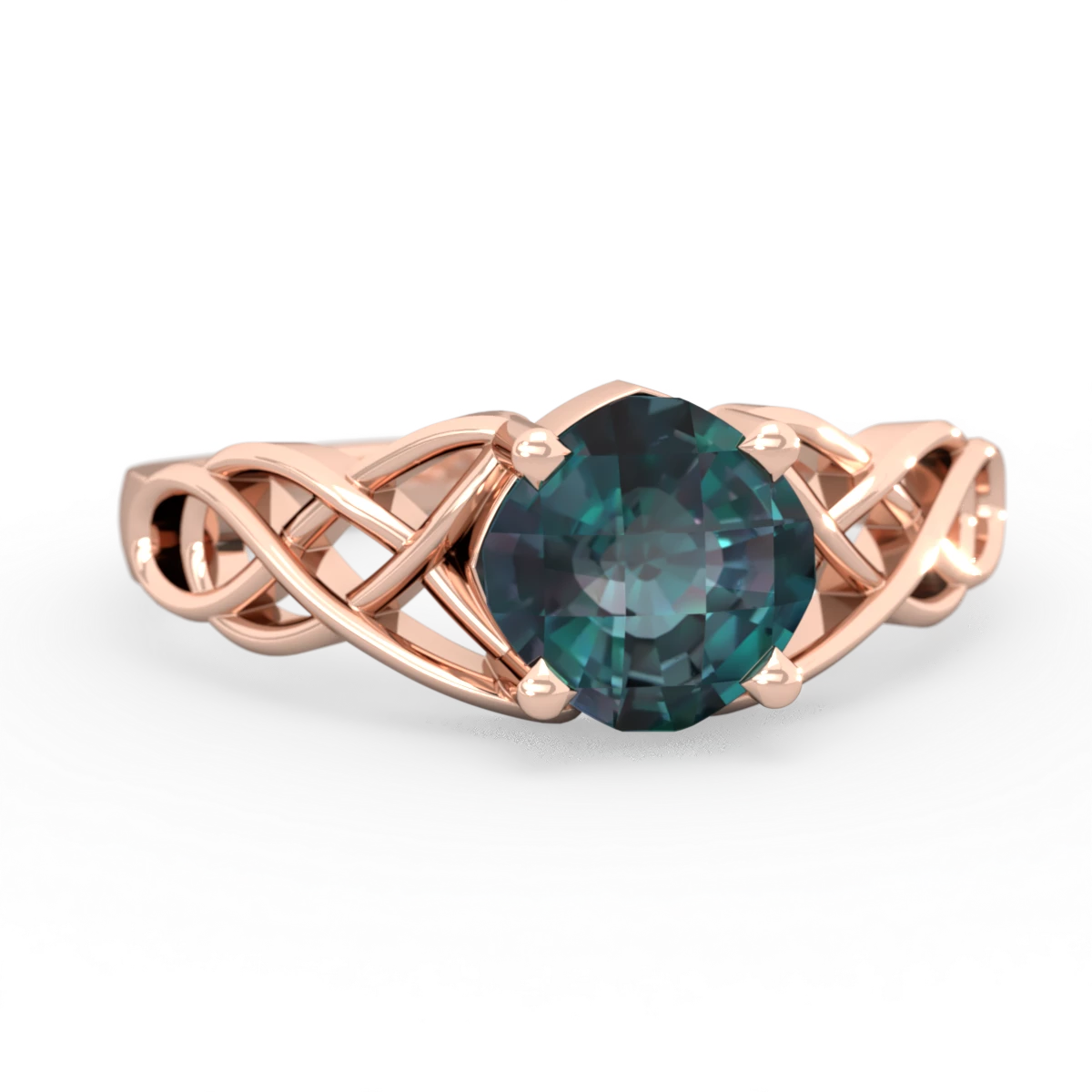 Alexandrite Checkerboard Cushion Celtic Knot 14K Rose Gold ring R5000