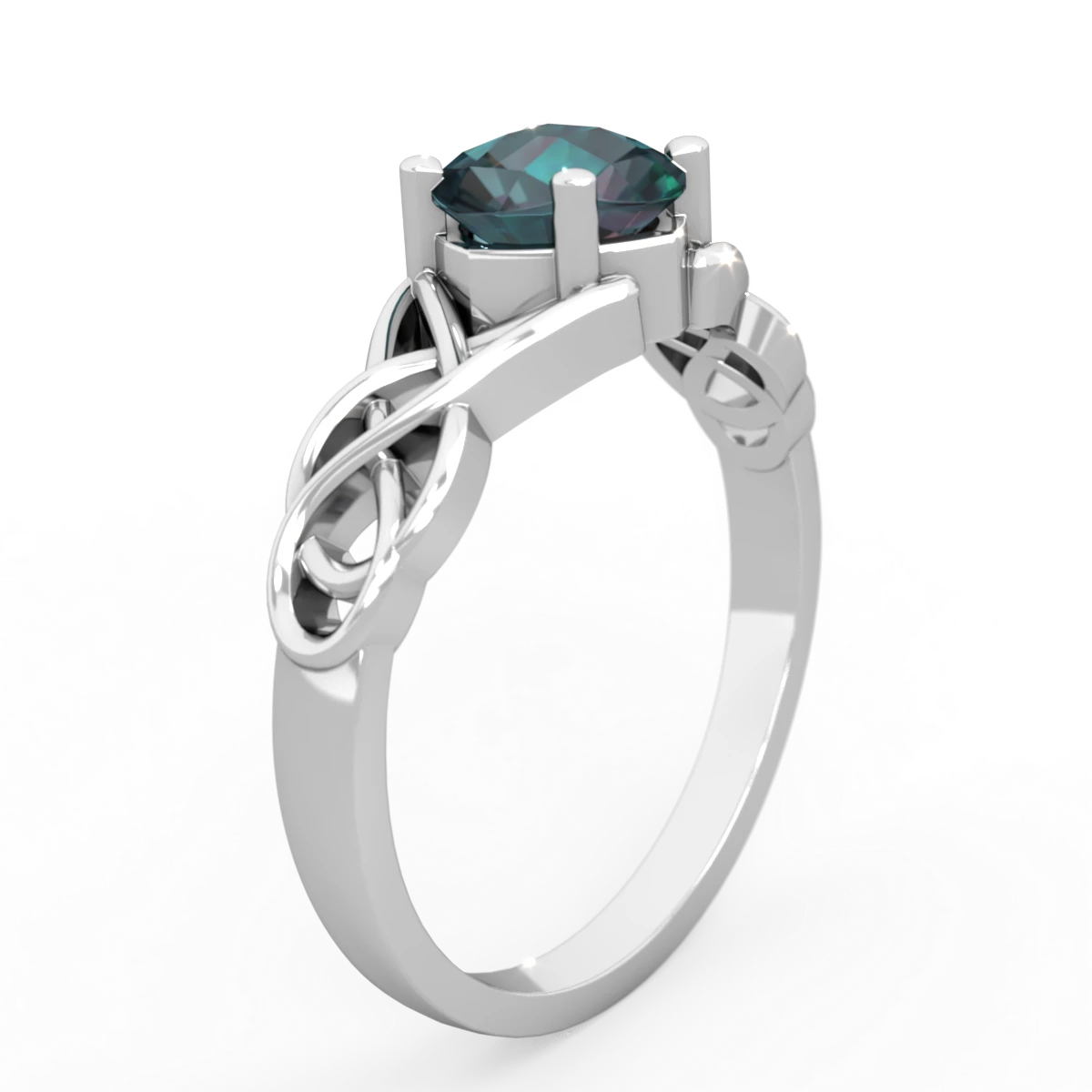 Alexandrite Checkerboard Cushion Celtic Knot 14K White Gold ring R5000