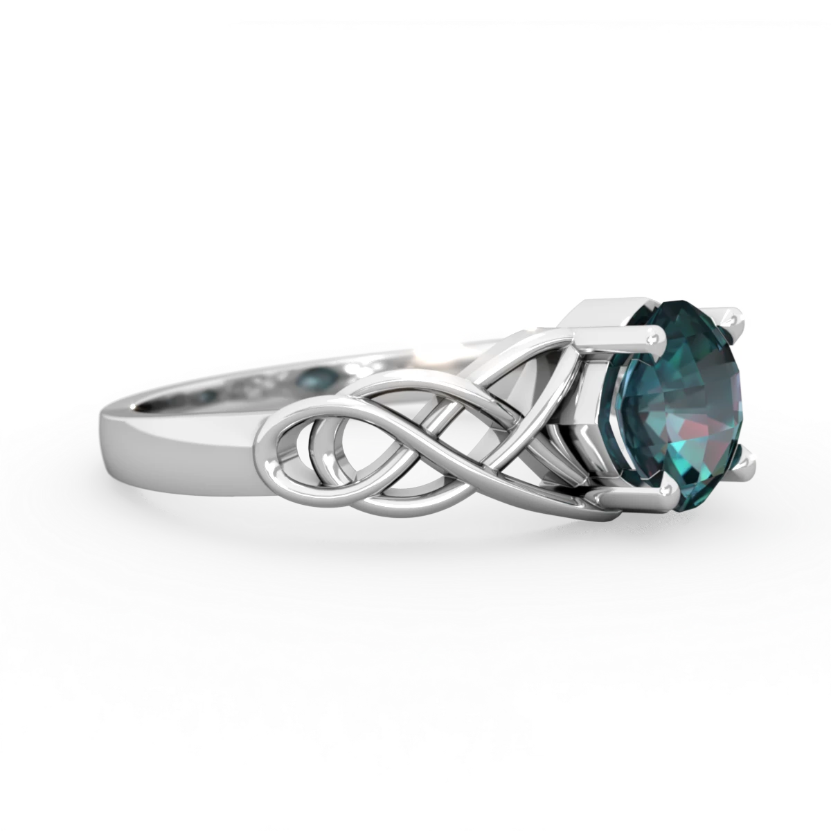 Alexandrite Checkerboard Cushion Celtic Knot 14K White Gold ring R5000