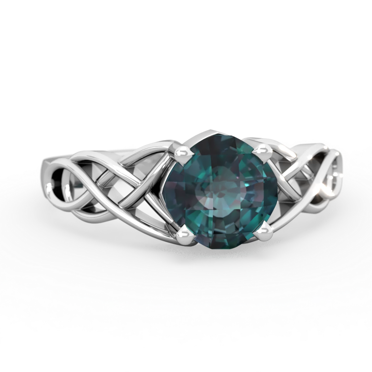 Alexandrite Checkerboard Cushion Celtic Knot 14K White Gold ring R5000