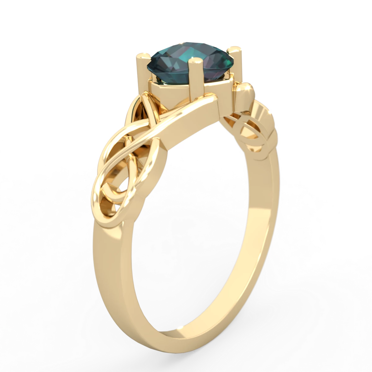 Alexandrite Checkerboard Cushion Celtic Knot 14K Yellow Gold ring R5000