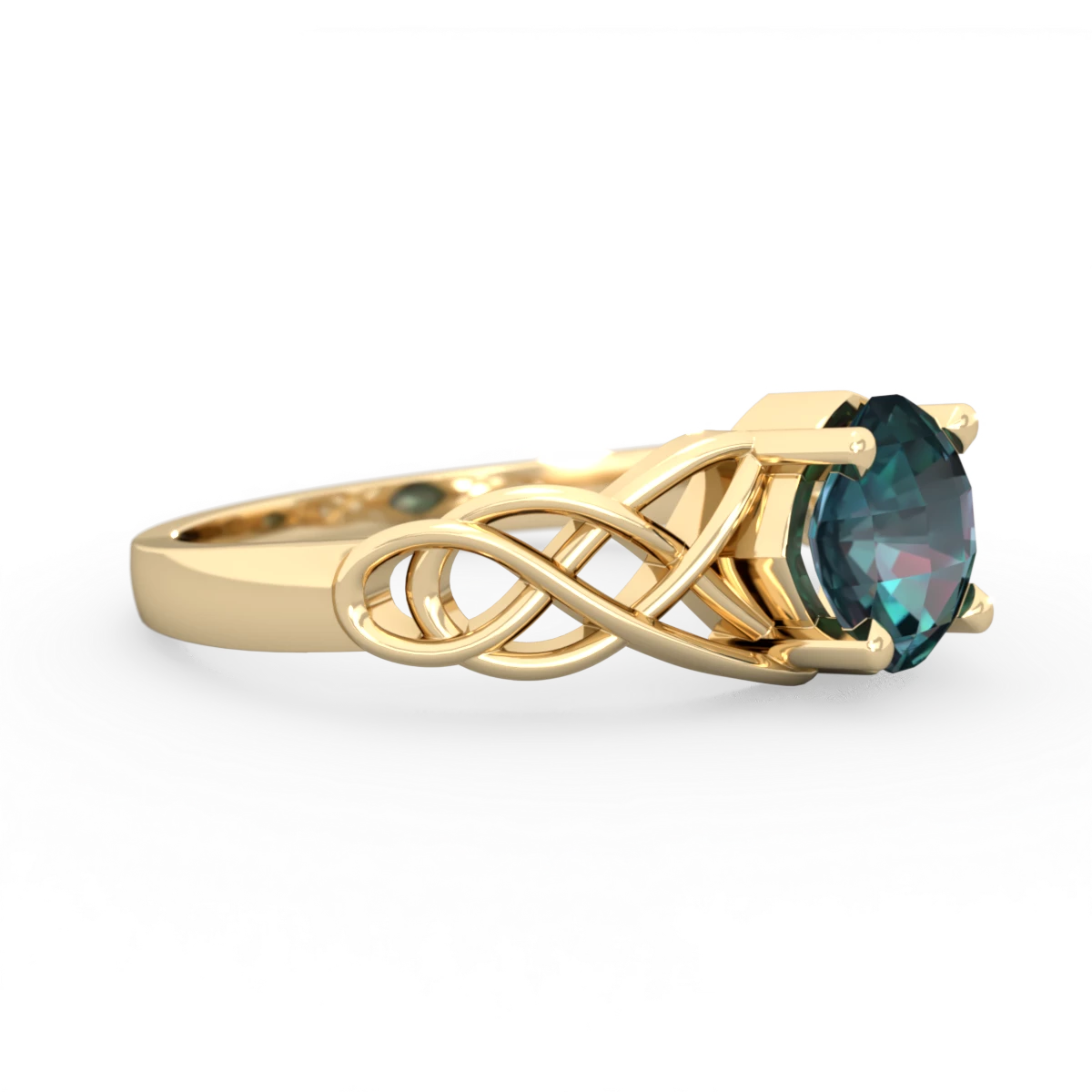 Alexandrite Checkerboard Cushion Celtic Knot 14K Yellow Gold ring R5000