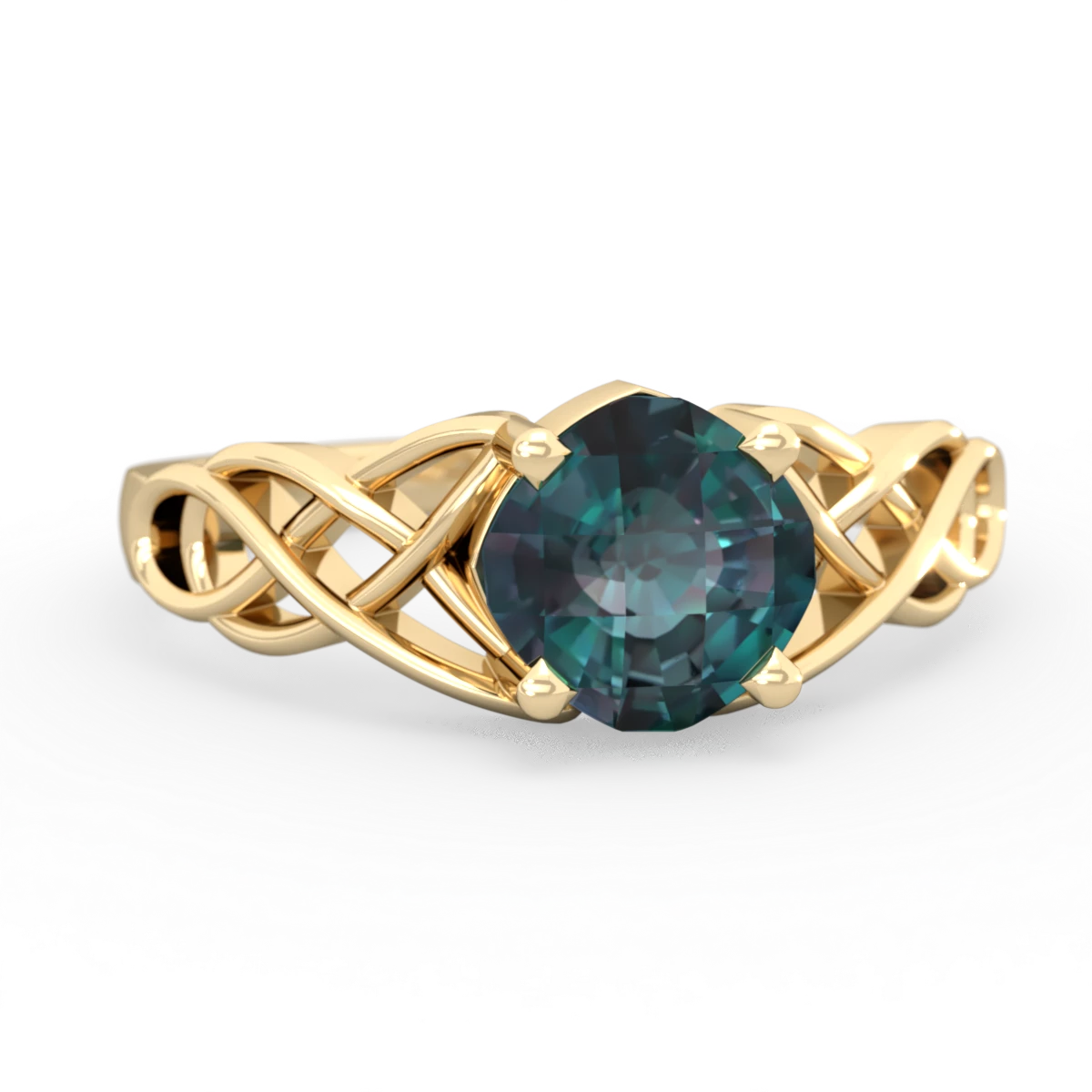 Alexandrite Checkerboard Cushion Celtic Knot 14K Yellow Gold ring R5000