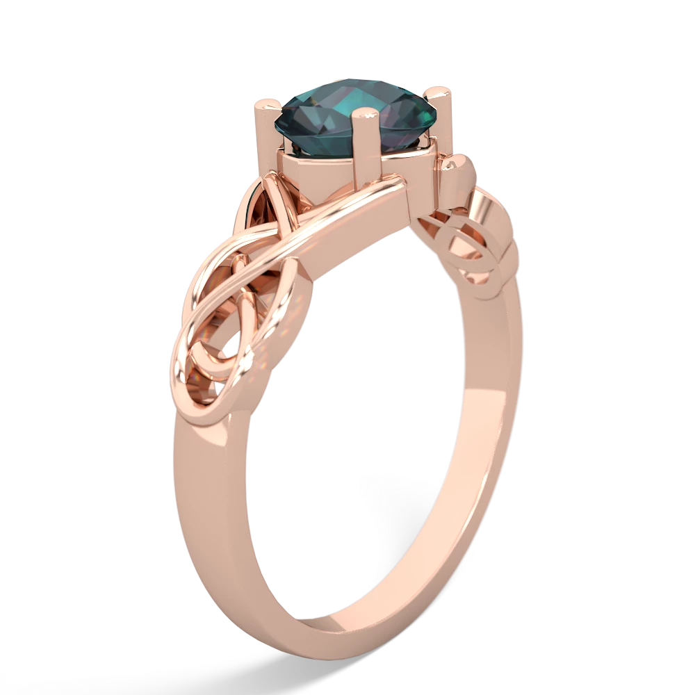 Alexandrite Checkerboard Cushion Celtic Knot 14K Rose Gold ring R5000