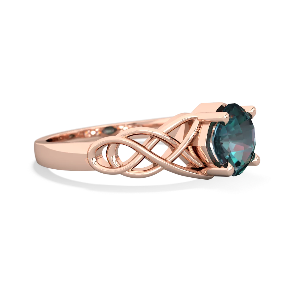 Alexandrite Checkerboard Cushion Celtic Knot 14K Rose Gold ring R5000