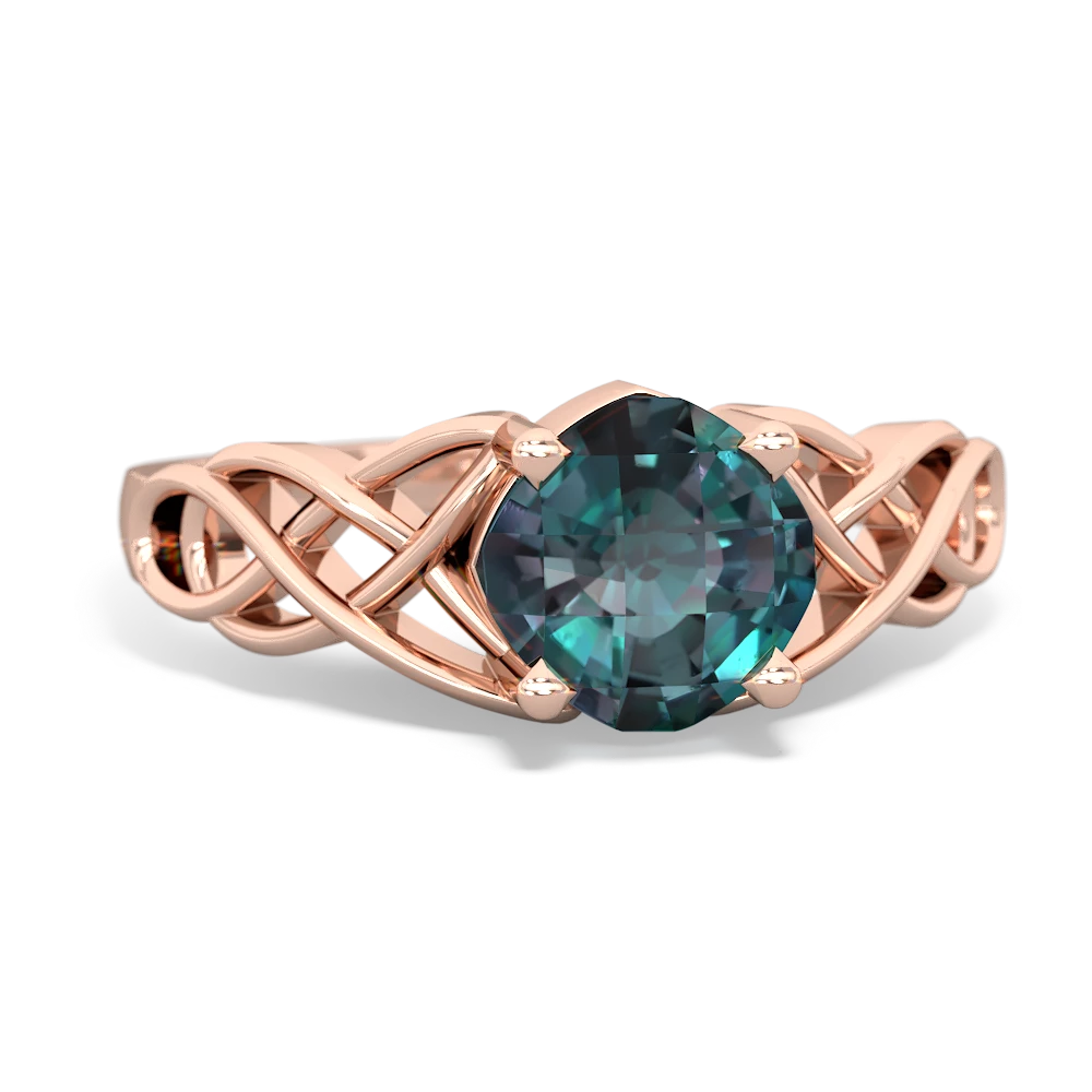 Alexandrite Checkerboard Cushion Celtic Knot 14K Rose Gold ring R5000