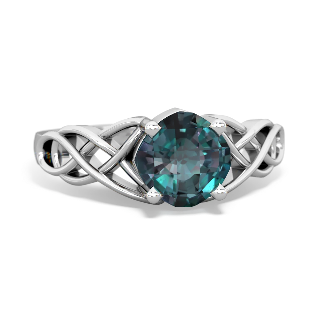 Alexandrite Checkerboard Cushion Celtic Knot 14K White Gold ring R5000