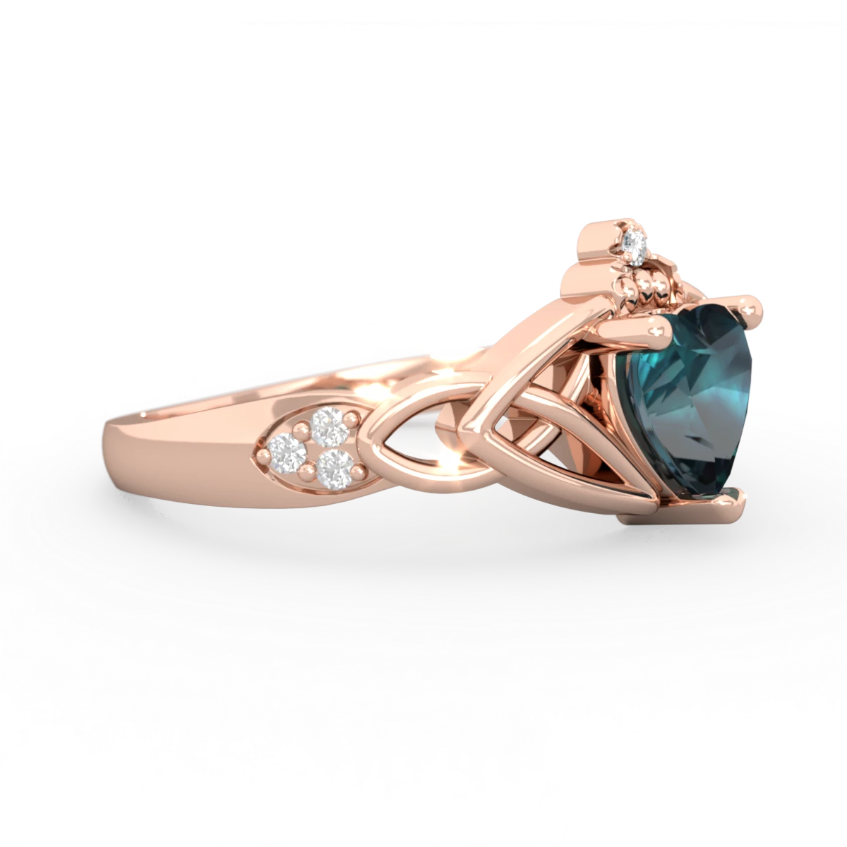 Alexandrite Claddagh Celtic Knot Diamond 14K Rose Gold ring R5001