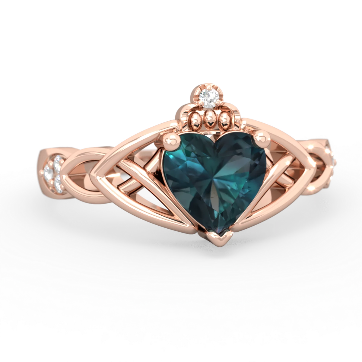 Alexandrite Claddagh Celtic Knot Diamond 14K Rose Gold ring R5001