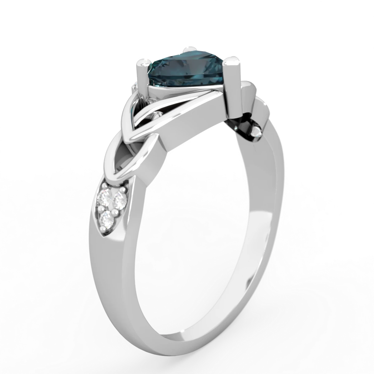 Alexandrite Claddagh Celtic Knot Diamond 14K White Gold ring R5001