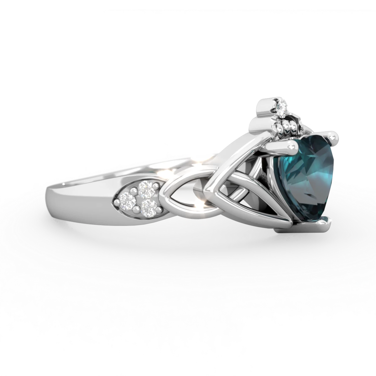 Alexandrite Claddagh Celtic Knot Diamond 14K White Gold ring R5001