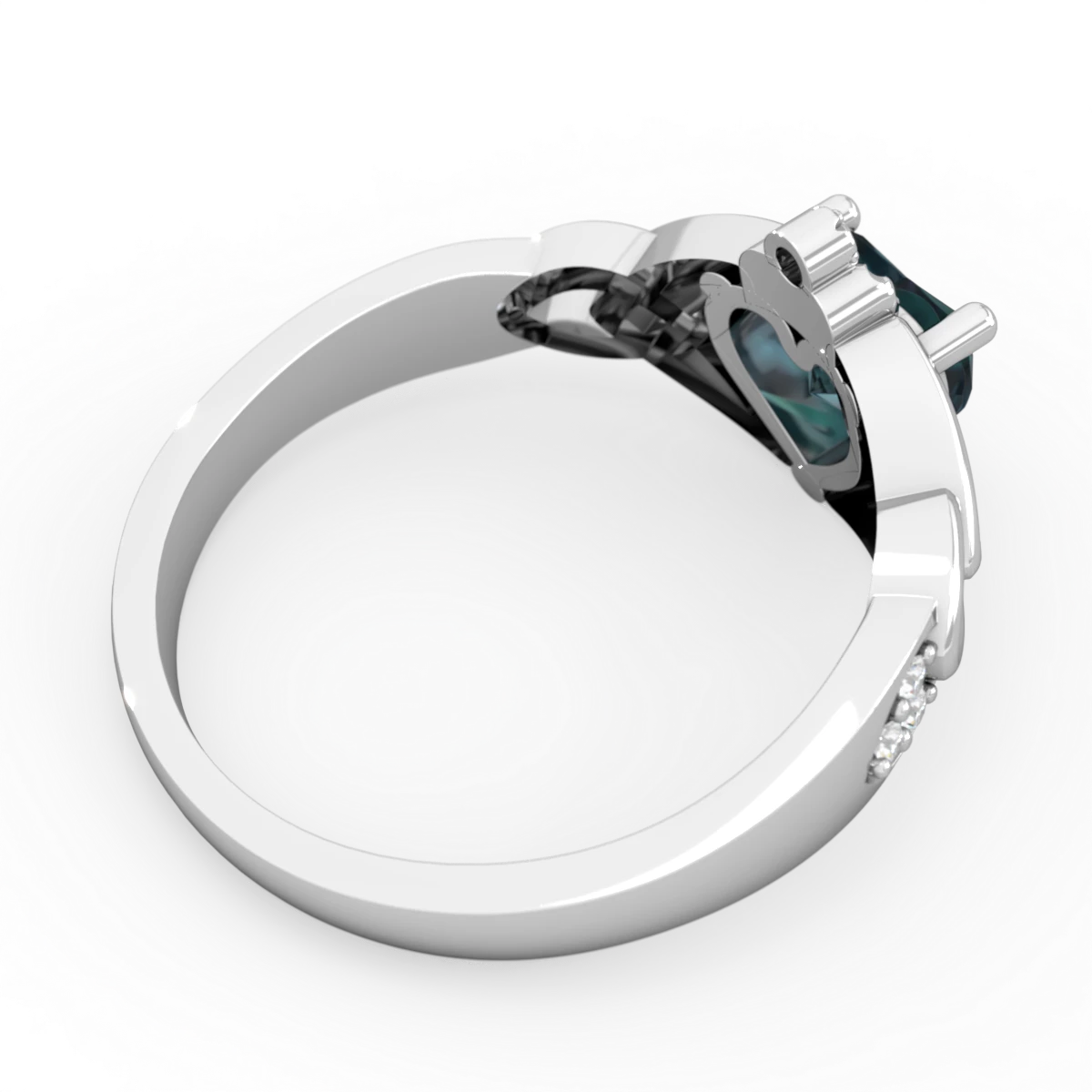 Alexandrite Claddagh Celtic Knot Diamond 14K White Gold ring R5001