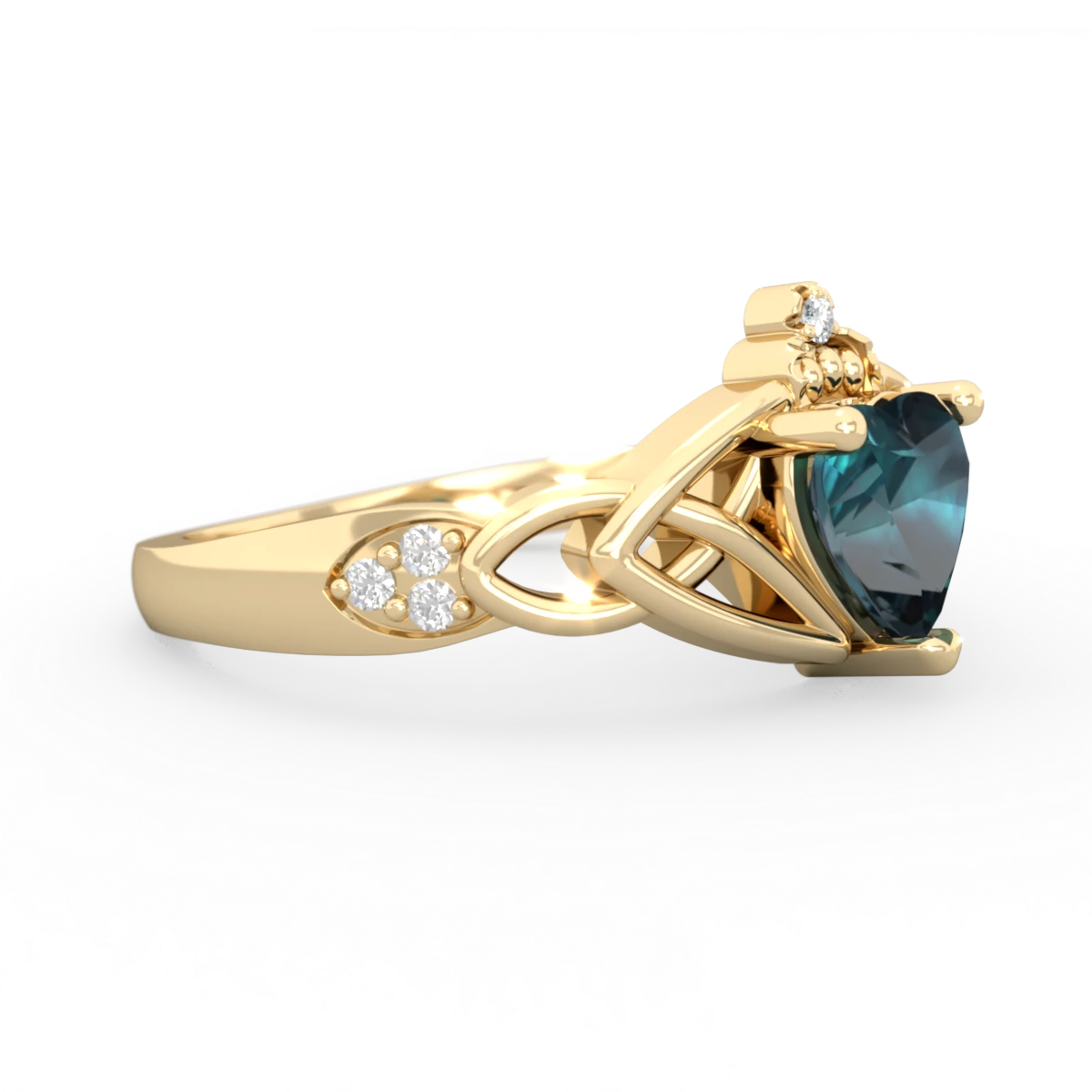 Alexandrite Claddagh Celtic Knot Diamond 14K Yellow Gold ring R5001