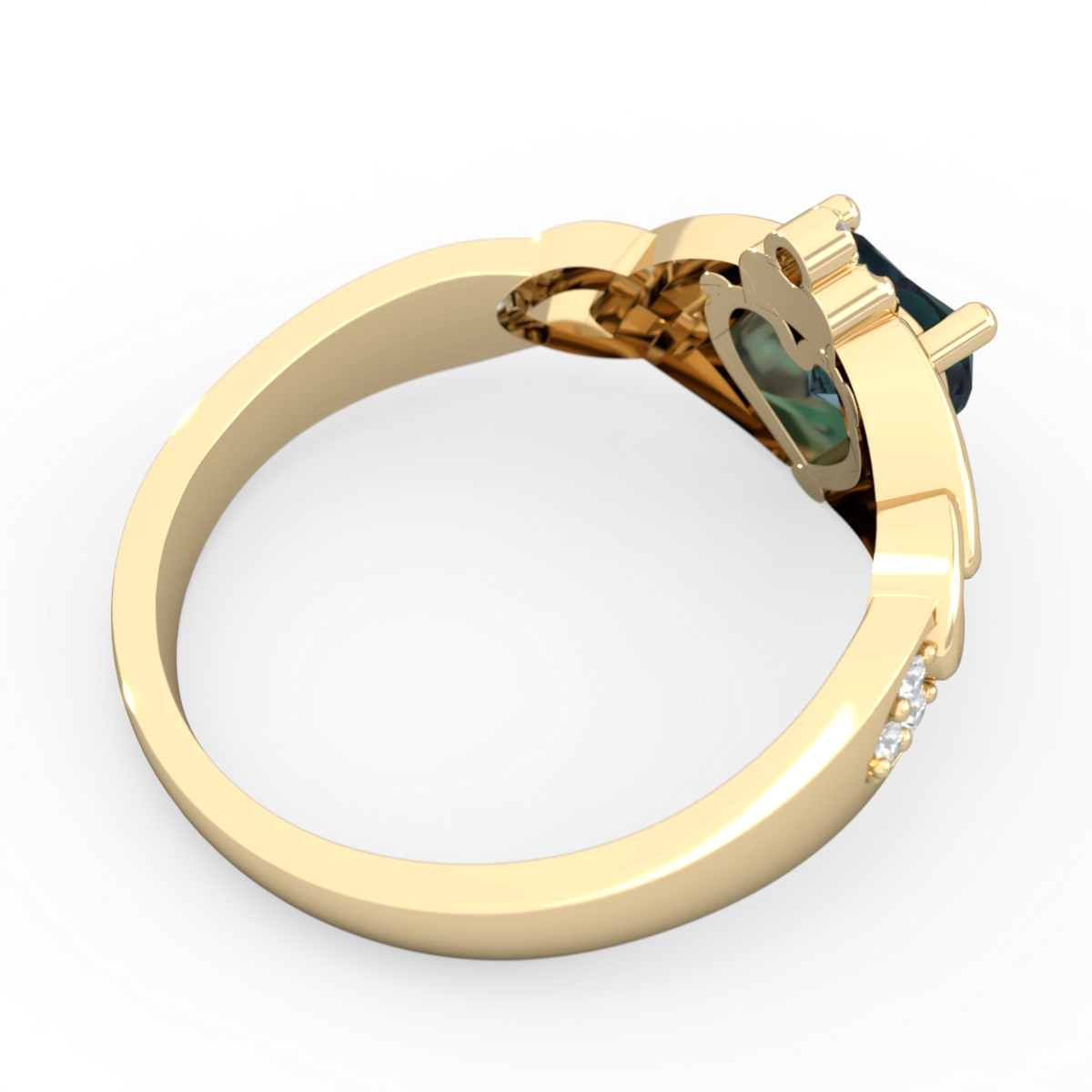 Alexandrite Claddagh Celtic Knot Diamond 14K Yellow Gold ring R5001