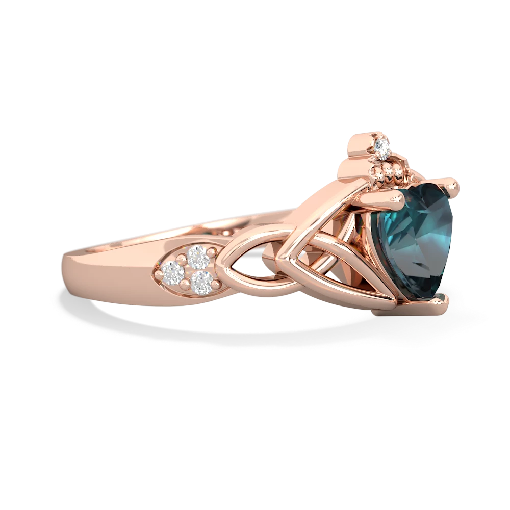 Alexandrite Claddagh Celtic Knot Diamond 14K Rose Gold ring R5001