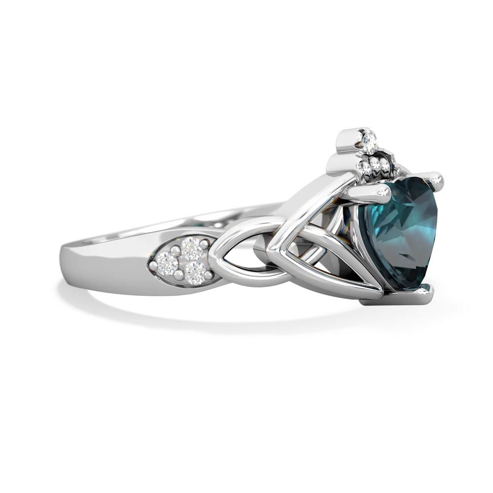 Alexandrite Claddagh Celtic Knot Diamond 14K White Gold ring R5001