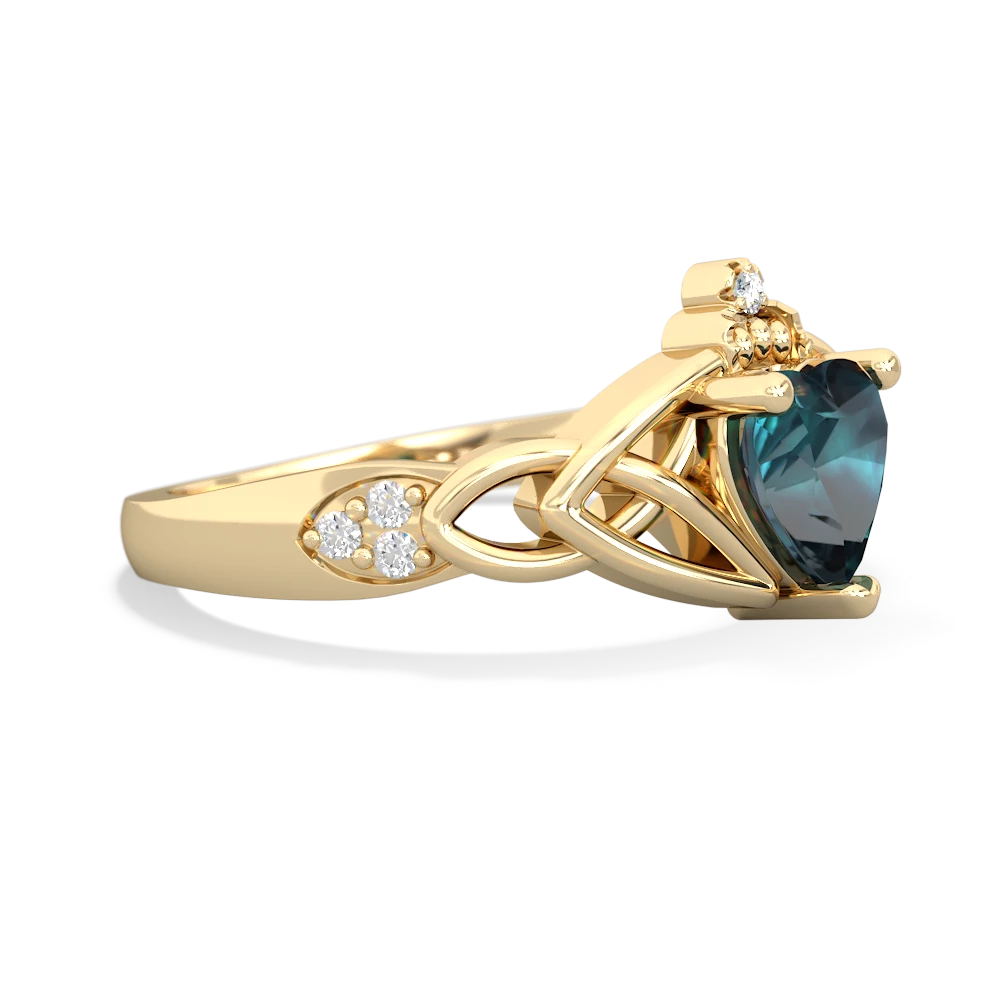 Alexandrite Claddagh Celtic Knot Diamond 14K Yellow Gold ring R5001