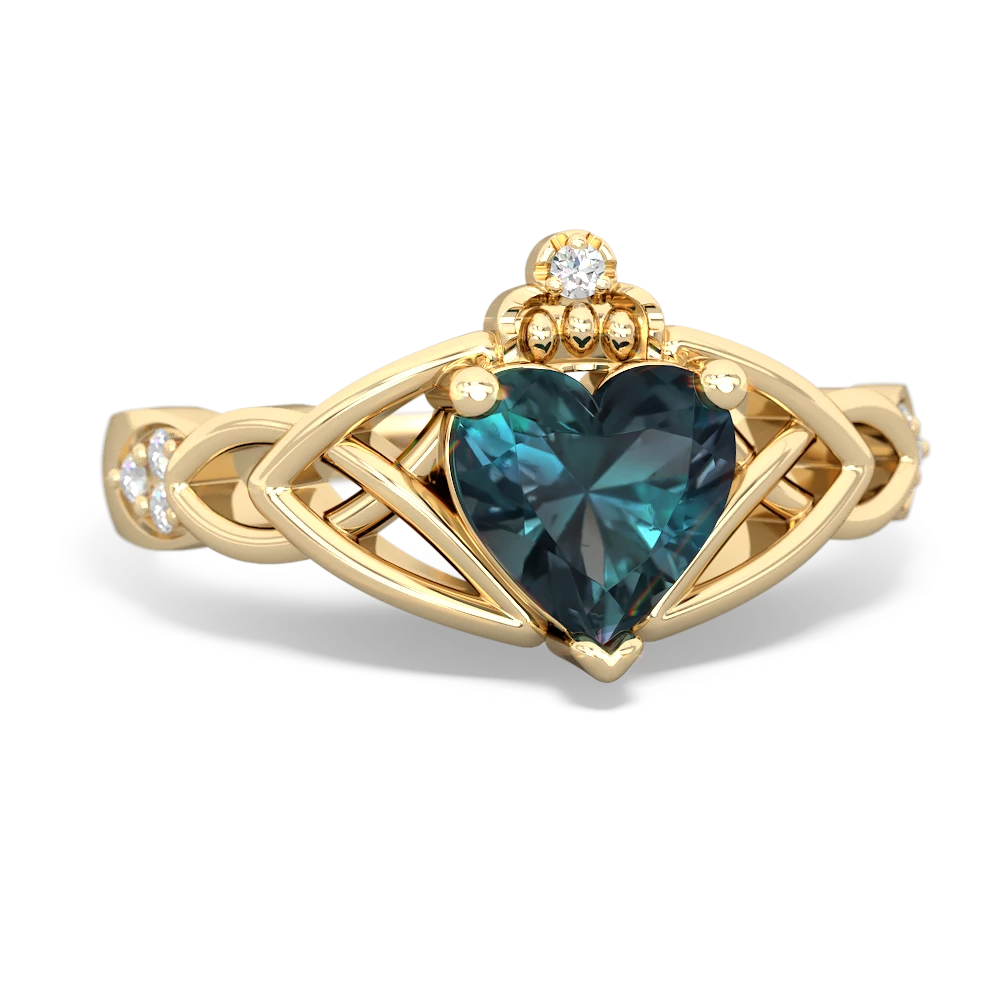 Alexandrite Claddagh Celtic Knot Diamond 14K Yellow Gold ring R5001