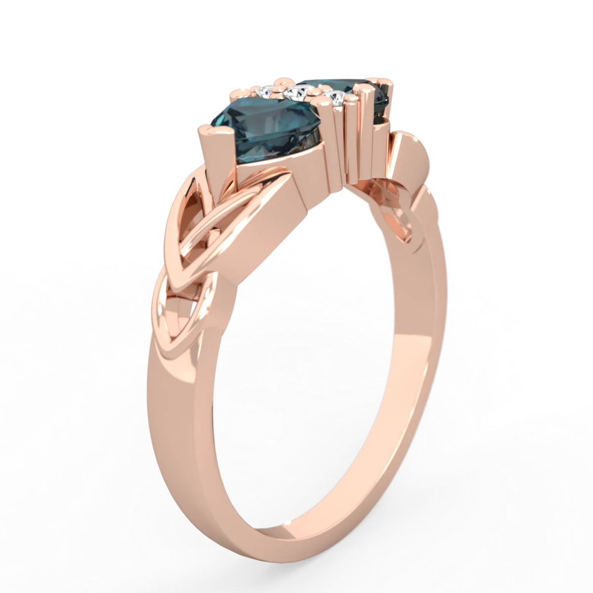 Alexandrite Celtic Knot Double Heart 14K Rose Gold ring R5040