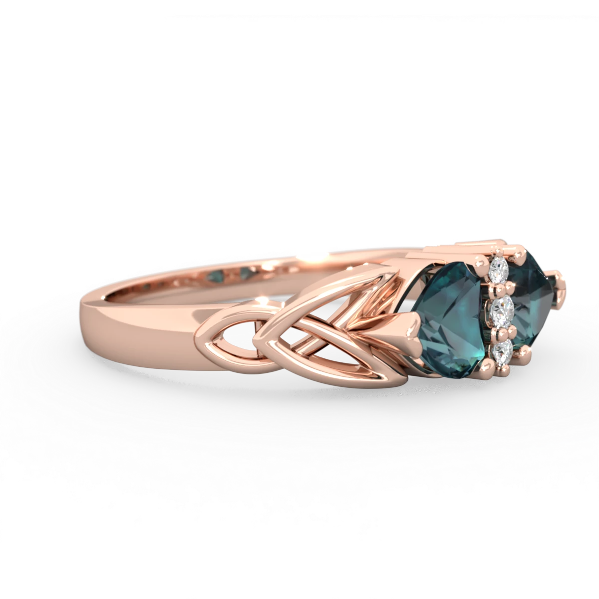 Alexandrite Celtic Knot Double Heart 14K Rose Gold ring R5040