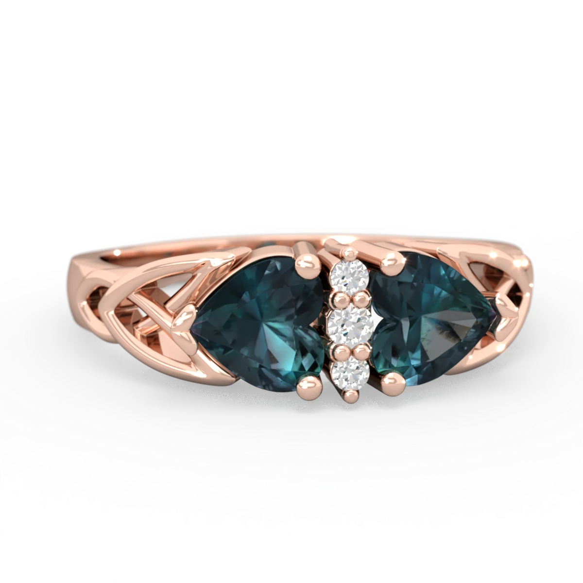 Alexandrite Celtic Knot Double Heart 14K Rose Gold ring R5040