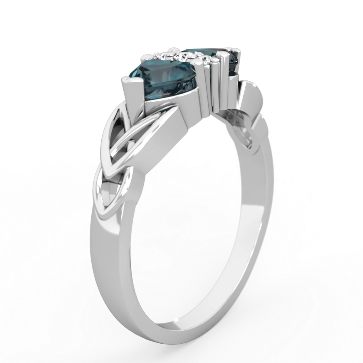 Alexandrite Celtic Knot Double Heart 14K White Gold ring R5040