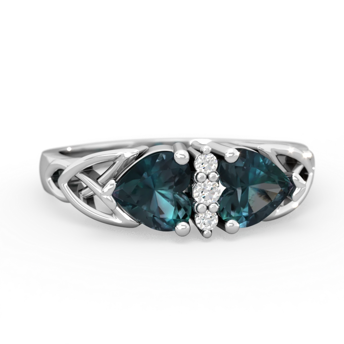 Alexandrite Celtic Knot Double Heart 14K White Gold ring R5040