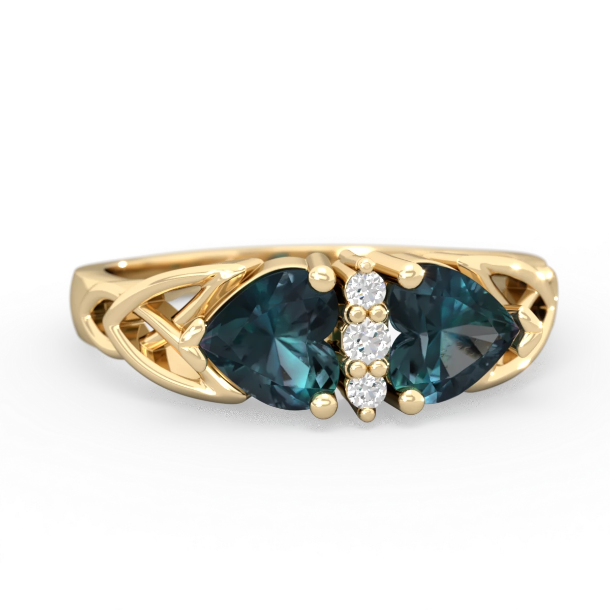 Alexandrite Celtic Knot Double Heart 14K Yellow Gold ring R5040