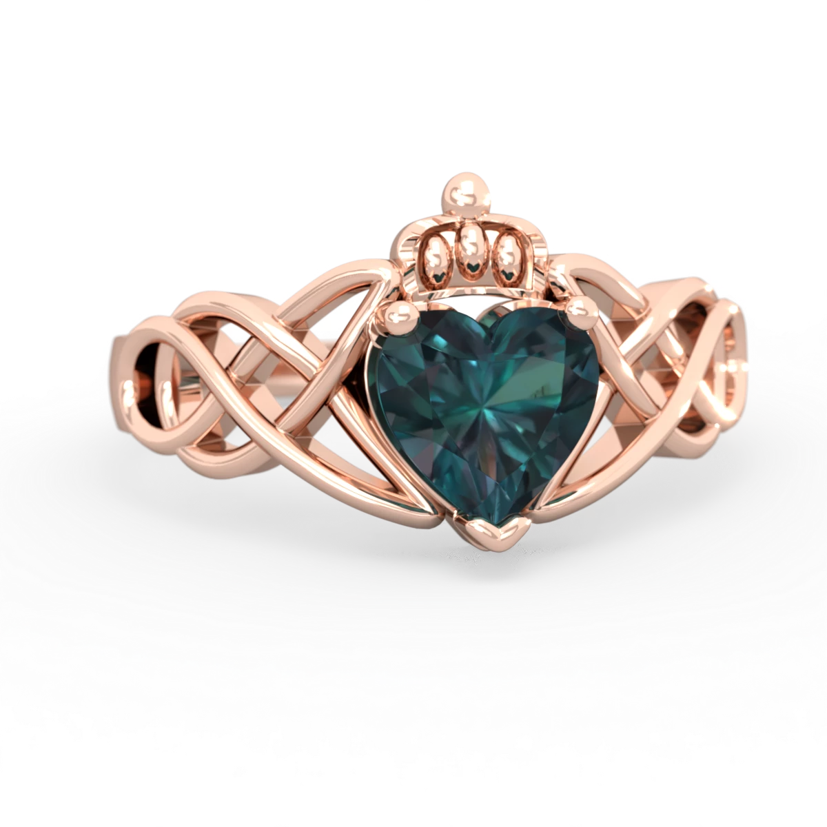 Alexandrite Claddagh Celtic Knot 14K Rose Gold ring R2367