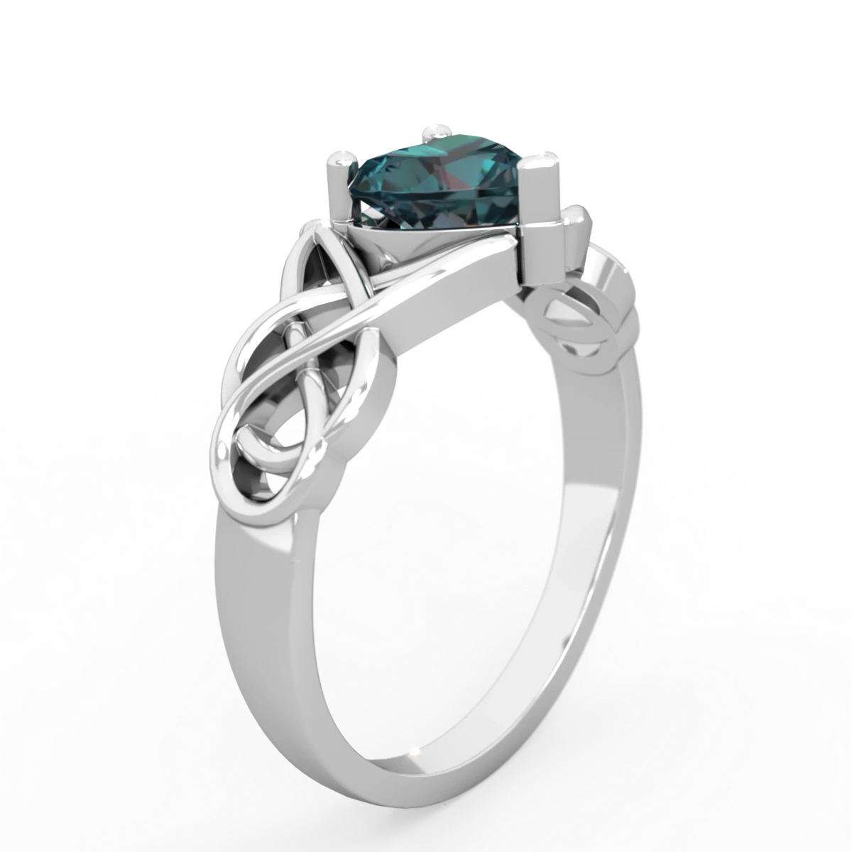 Alexandrite Claddagh Celtic Knot 14K White Gold ring R2367