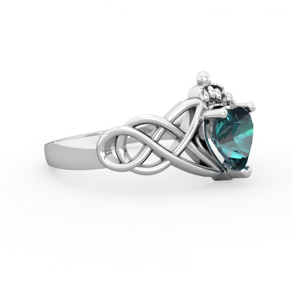 Alexandrite Claddagh Celtic Knot 14K White Gold ring R2367