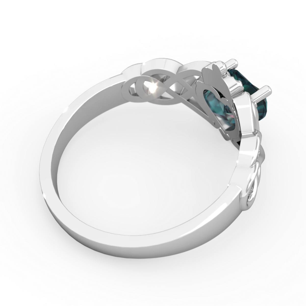 Alexandrite Claddagh Celtic Knot 14K White Gold ring R2367