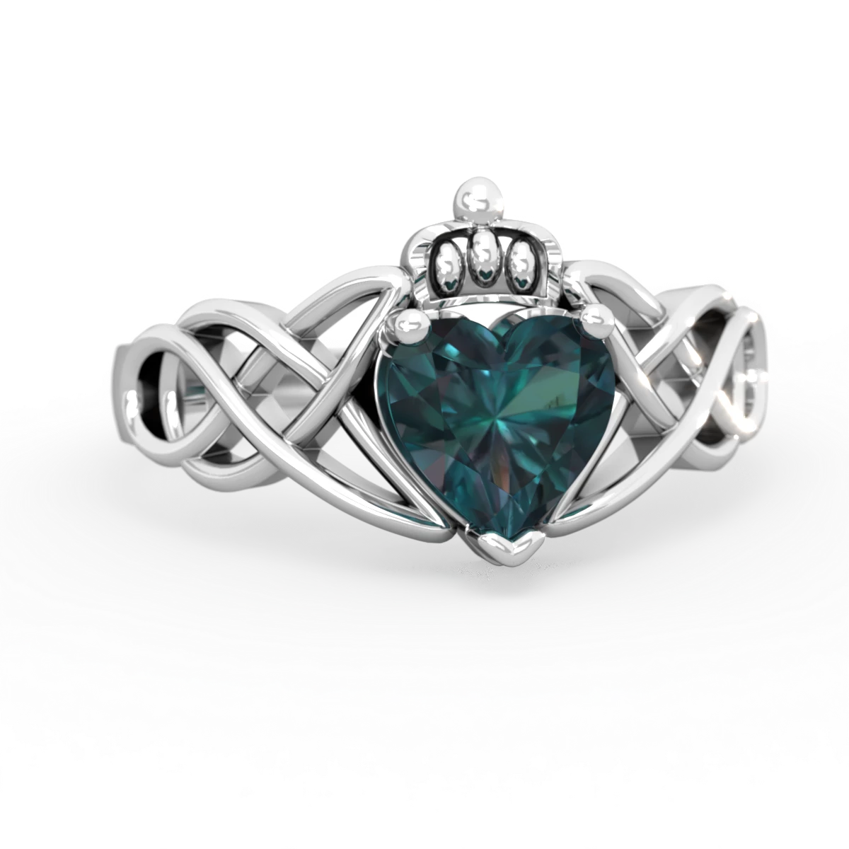 Alexandrite Claddagh Celtic Knot 14K White Gold ring R2367