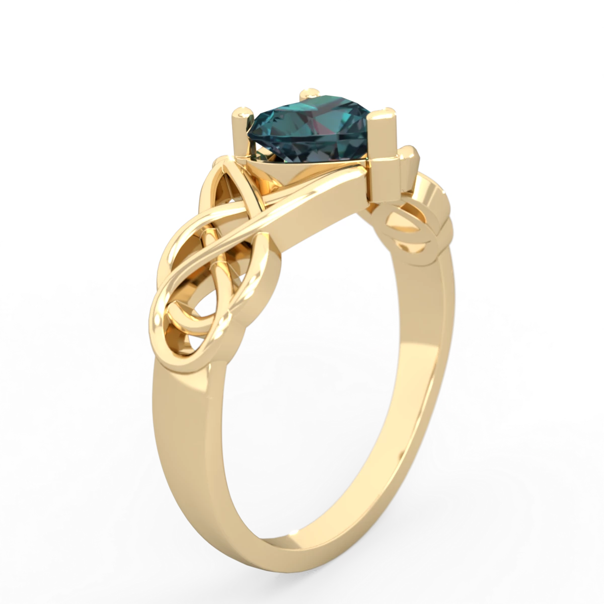 Alexandrite Claddagh Celtic Knot 14K Yellow Gold ring R2367