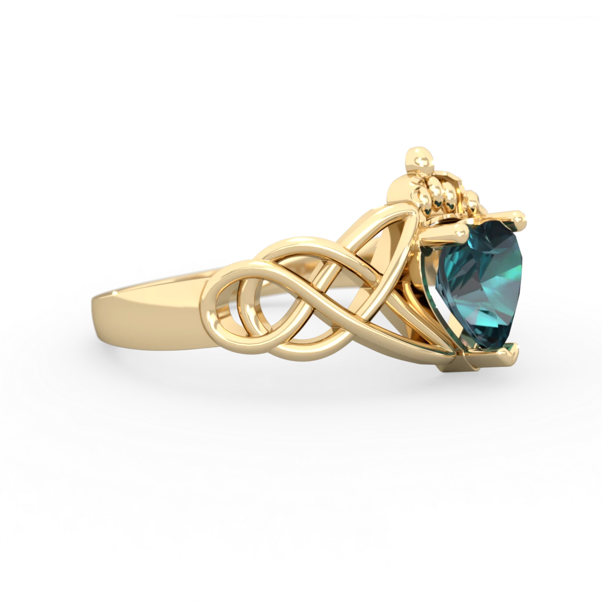 Alexandrite Claddagh Celtic Knot 14K Yellow Gold ring R2367